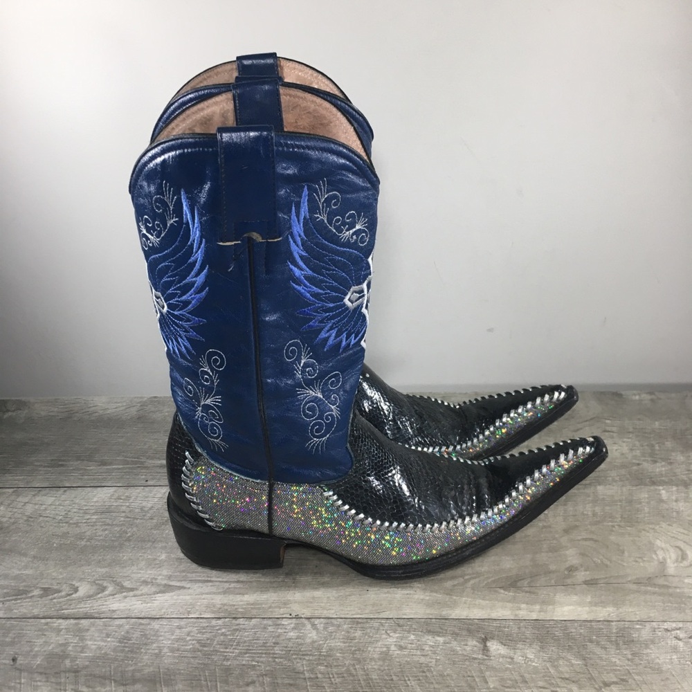 Men’s Jugo Classic Roper Western Cowboy Pull On Leather Fancy Blue Boots Size 9